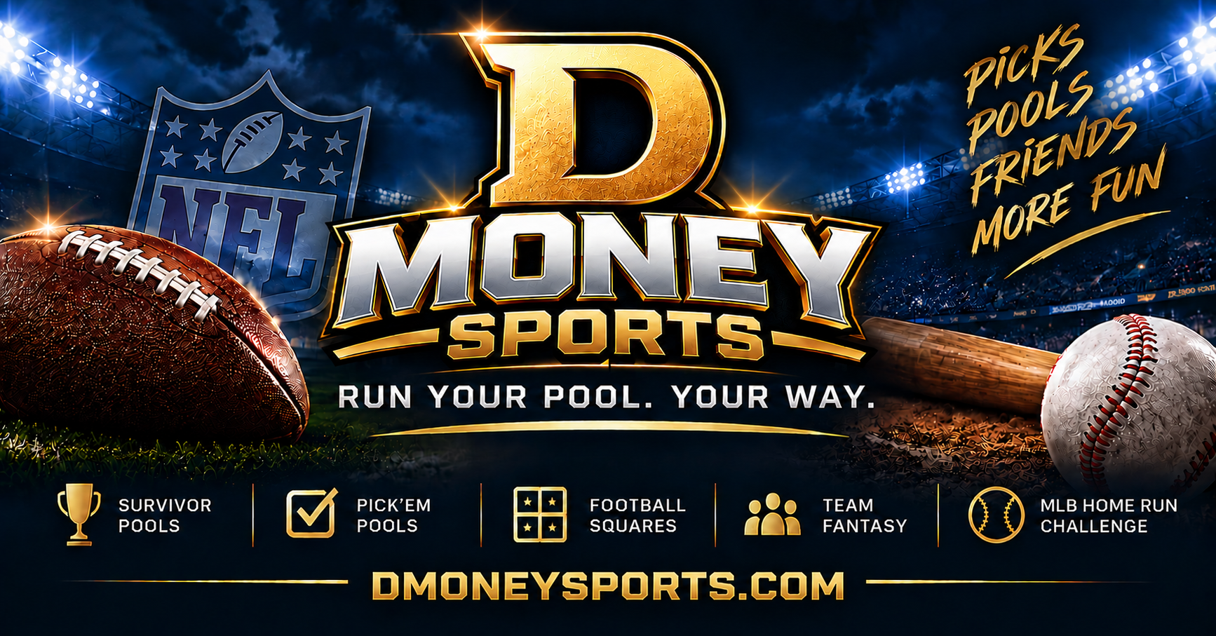 D Money Sports — sports pools for Pick'em, Survivor, Football Squares, Team Fantasy, Bowl Pick'em and Home Run Challenge